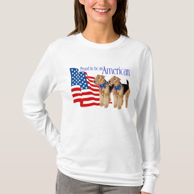Patriotic Airedale Terriers T-Shirt (Front)