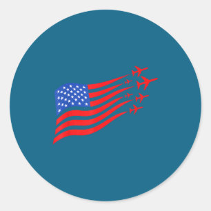 Patriotic Airplane American Flag Usa Classic Round Sticker