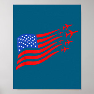 Patriotic Airplane American Flag Usa Illustration Poster