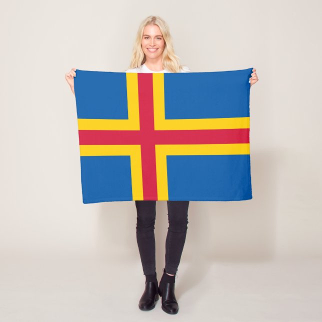 Patriotic Åland Islands Flag Fleece Blanket (In Situ)