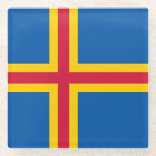 Patriotic Åland Islands Flag Glass Coaster