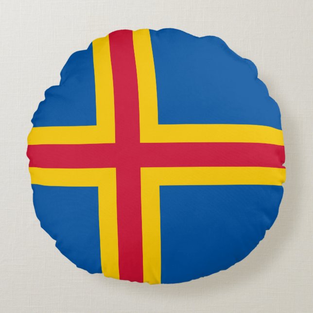 Patriotic Åland Islands Flag Round Cushion (Front)
