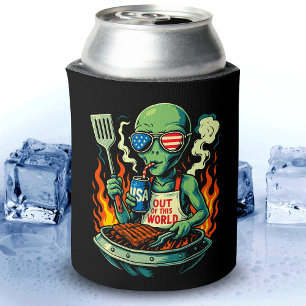 Patriotic Alien BBQ Grill American Flag Sunglasses Can Cooler