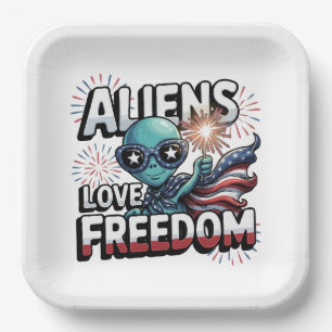 Patriotic Alien July 4th Freedom Paper Plate