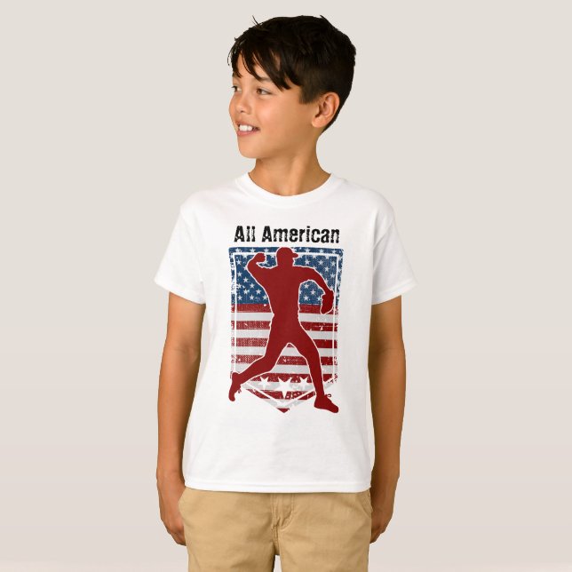 Patriotic All-American Baseball Vintage Distressed T-Shirt (Front Full)