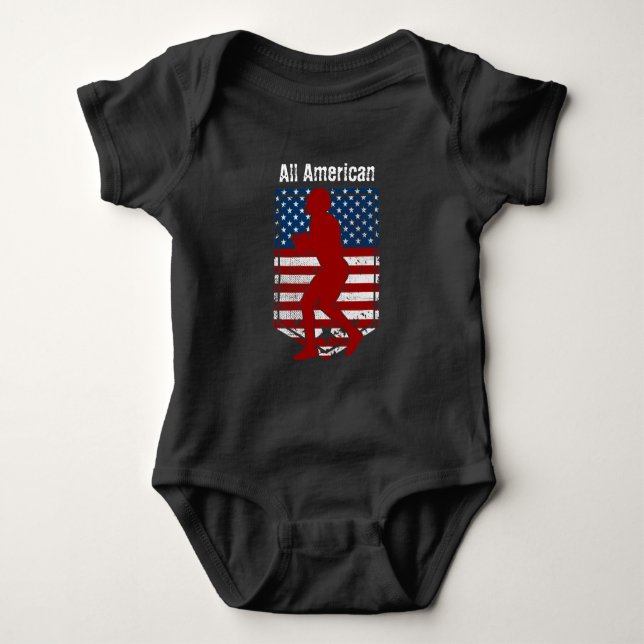 Patriotic All-American Football Vintage Distressed Baby Bodysuit (Front)