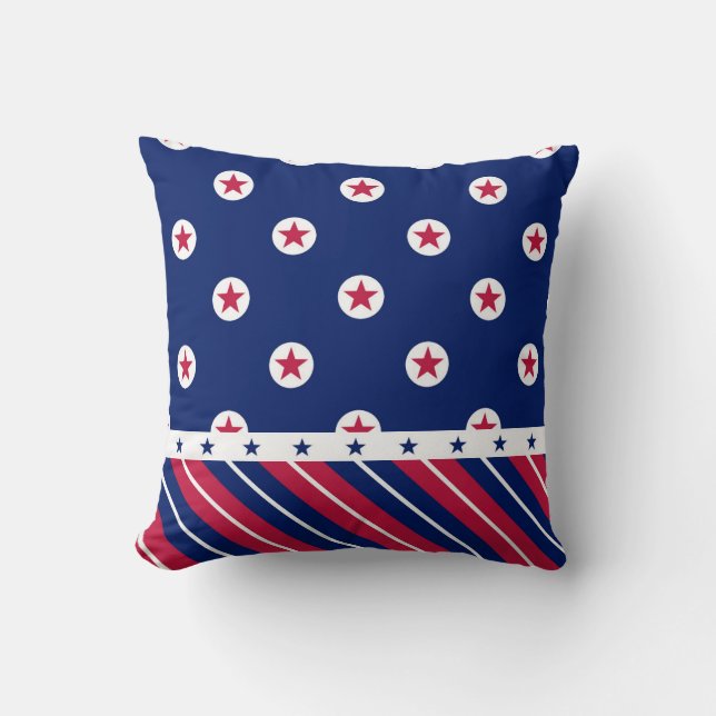Patriotic All Stars Stripes Red White Blue USA Cushion (Front)