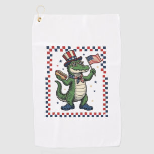 Patriotic Alligator Hot Dog Flag Vintage Shirt Des Golf Towel