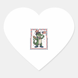Patriotic Alligator Hot Dog Flag Vintage Shirt Des Heart Sticker