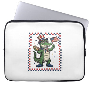 Patriotic Alligator Hot Dog Flag Vintage Shirt Des Laptop Sleeve