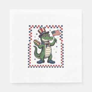 Patriotic Alligator Hot Dog Flag Vintage Shirt Des Napkin