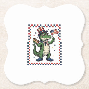 Patriotic Alligator Hot Dog Flag Vintage Shirt Des Paper Coaster