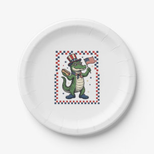 Patriotic Alligator Hot Dog Flag Vintage Shirt Des Paper Plate