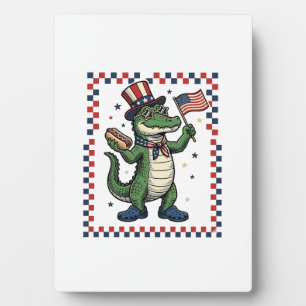 Patriotic Alligator Hot Dog Flag Vintage Shirt Des Plaque