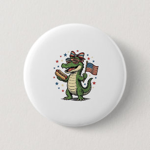Patriotic Alligator Hot Dog Vintage Vector Shirt ( 6 Cm Round Badge