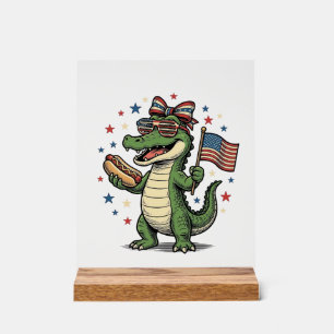 Patriotic Alligator Hot Dog Vintage Vector Shirt ( Acrylic Sign