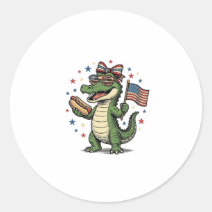 Patriotic Alligator Hot Dog Vintage Vector Shirt ( Classic Round Sticker