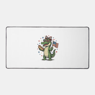 Patriotic Alligator Hot Dog Vintage Vector Shirt ( Desk Mat