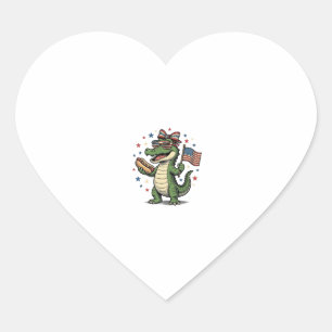 Patriotic Alligator Hot Dog Vintage Vector Shirt ( Heart Sticker