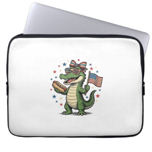 Patriotic Alligator Hot Dog Vintage Vector Shirt ( Laptop Sleeve