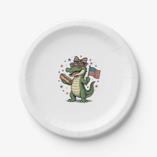 Patriotic Alligator Hot Dog Vintage Vector Shirt ( Paper Plate