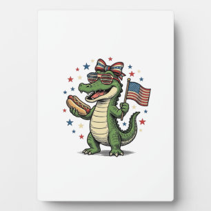 Patriotic Alligator Hot Dog Vintage Vector Shirt ( Plaque