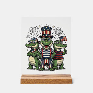 Patriotic Alligator Trio Vintage Fourth of July Sh Acrylic Sign