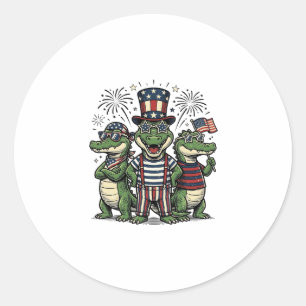 Patriotic Alligator Trio Vintage Fourth of July Sh Classic Round Sticker