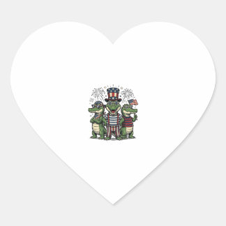 Patriotic Alligator Trio Vintage Fourth of July Sh Heart Sticker