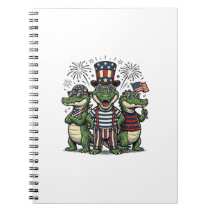 Patriotic Alligator Trio Vintage Fourth of July Sh Notebook