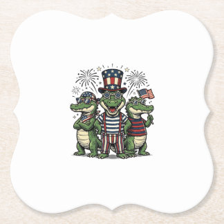Patriotic Alligator Trio Vintage Fourth of July Sh Paper Coaster