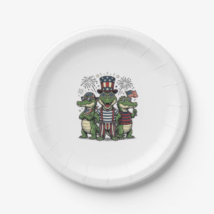 Patriotic Alligator Trio Vintage Fourth of July Sh Paper Plate