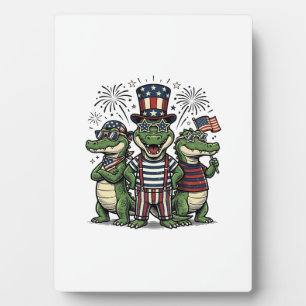 Patriotic Alligator Trio Vintage Fourth of July Sh Plaque