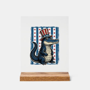 Patriotic Alligator Vintage Engraving Shirt Design Acrylic Sign