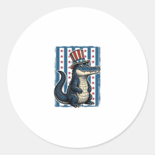 Patriotic Alligator Vintage Engraving Shirt Design Classic Round Sticker