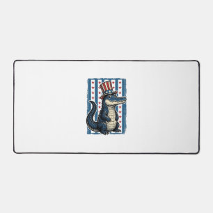 Patriotic Alligator Vintage Engraving Shirt Design Desk Mat