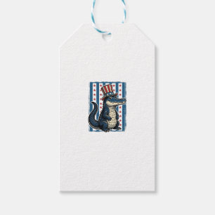 Patriotic Alligator Vintage Engraving Shirt Design Gift Tags