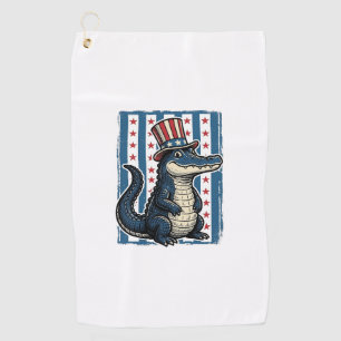 Patriotic Alligator Vintage Engraving Shirt Design Golf Towel