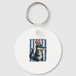 Patriotic Alligator Vintage Engraving Shirt Design Key Ring