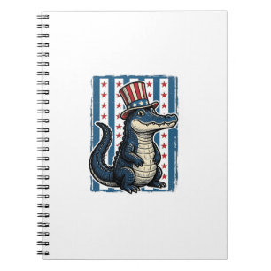 Patriotic Alligator Vintage Engraving Shirt Design Notebook