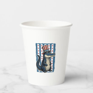 Patriotic Alligator Vintage Engraving Shirt Design Paper Cups
