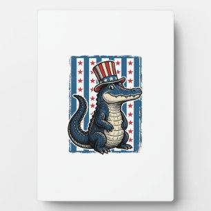 Patriotic Alligator Vintage Engraving Shirt Design Plaque