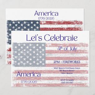 Patriotic America 1776 - 2026 Flag Celebration In Invitation