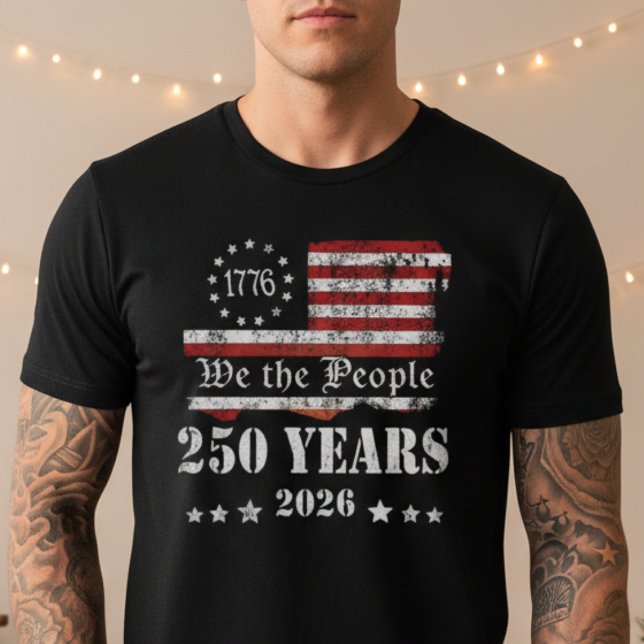Patriotic America 250th  Vintage Flag Distressed  T-Shirt (Patriotic America 250th Vintage Flag Distressed T-Shirt)