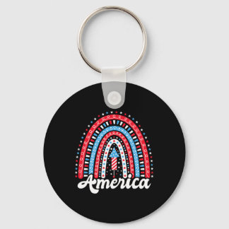 Patriotic America Boho Rainbow 4th Of July Indepen Key Ring