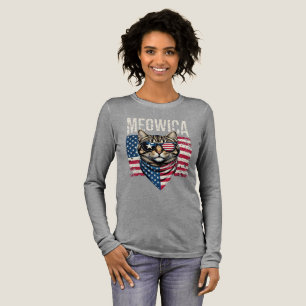 Patriotic America Cat Long Sleeve T-Shirt Funny Tri-Blend Shirt