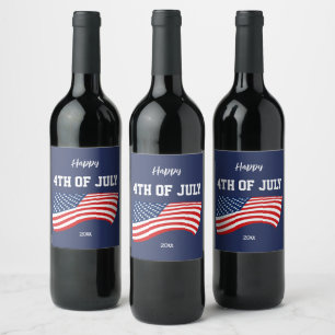 Patriotic America Flag 4th of July Wine Label