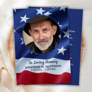 Patriotic America Flag Veteran Funeral Prayer Card