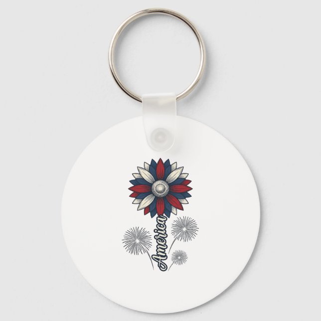 Patriotic America Flower Fireworks Vector Design_1 Key Ring (Front)