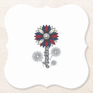 Patriotic America Flower Fireworks Vector Design_1 Paper Coaster